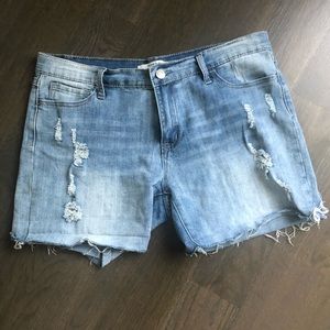 KLIQUE B DISTRESSED DENIM SHORTS